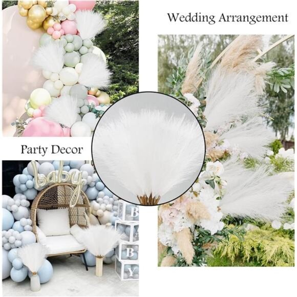 50pcs White Faux Pampas Grass Decor, 21.6" Short Artificial Pompous Grass - Picture 4 of 7